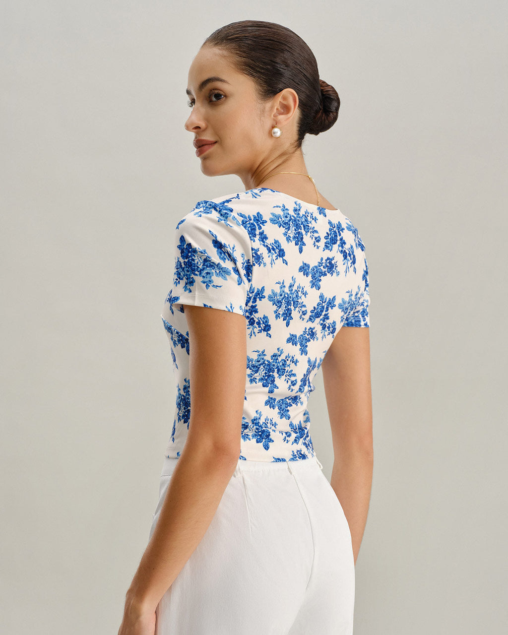Blue Floral Short Sleeve T-Shirt