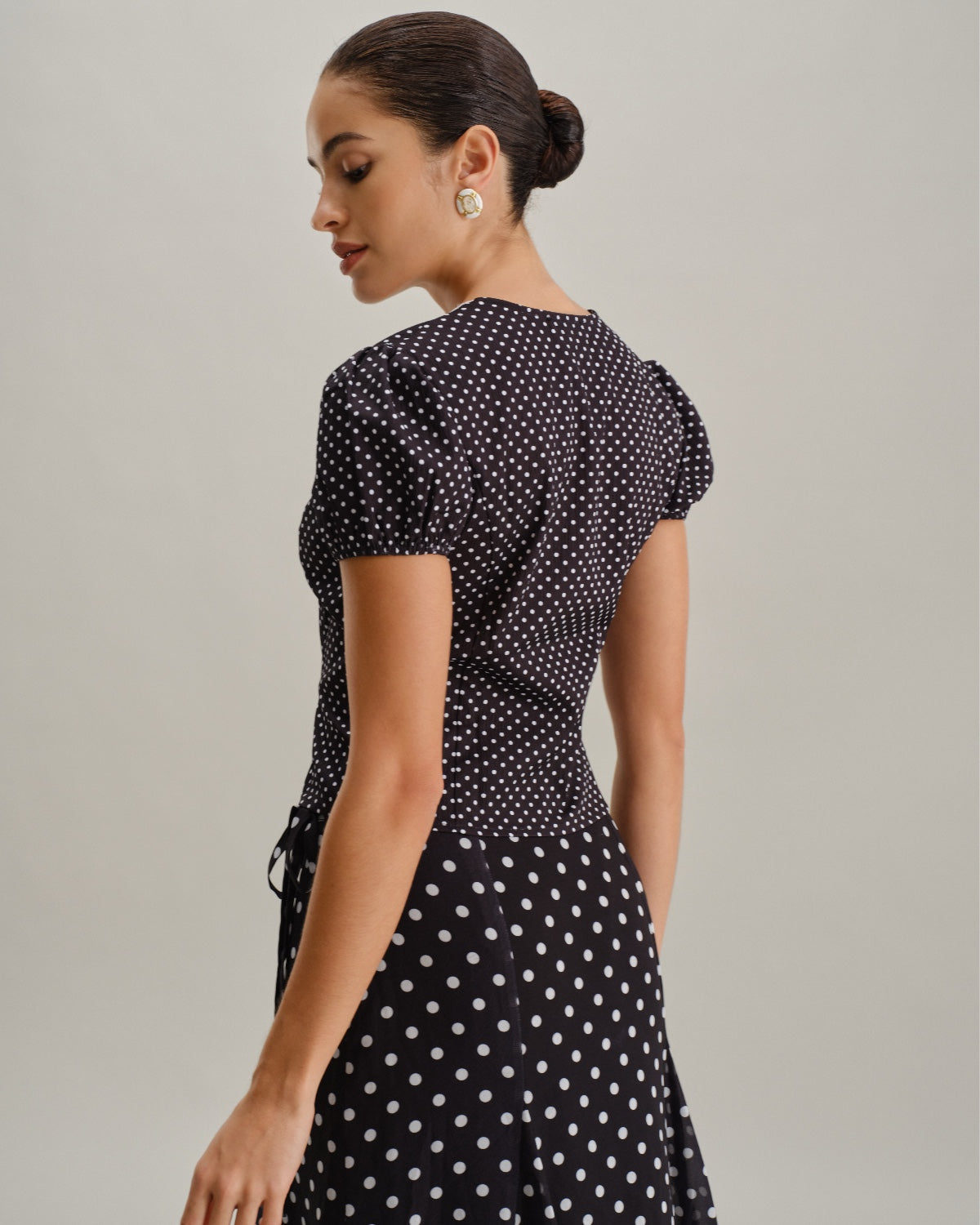 Black Polka Dot Lace Trim Blouse
