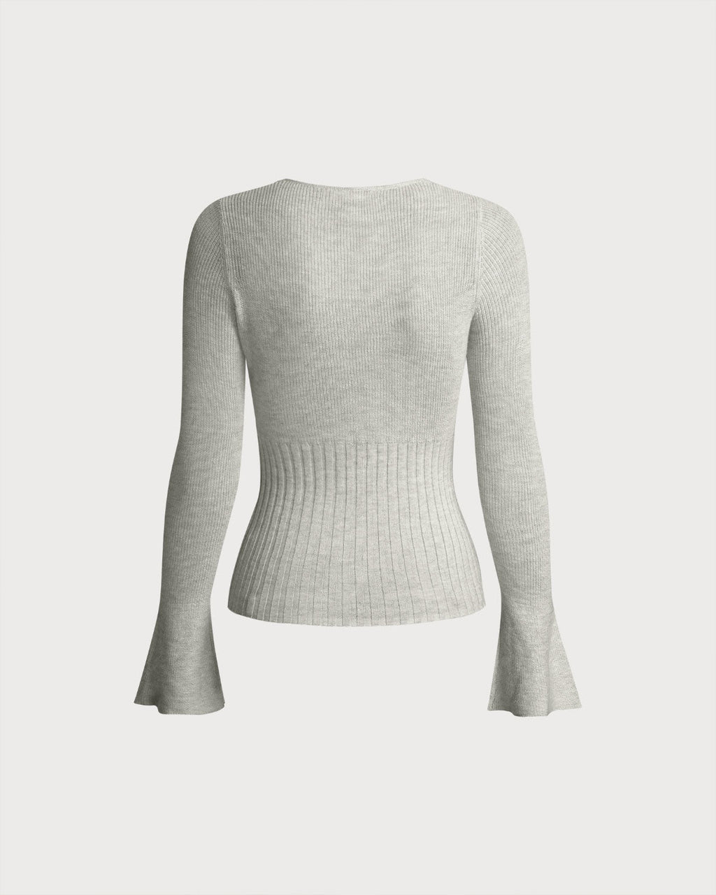 Grey Ribbed Knit Bell Sleeve Tee