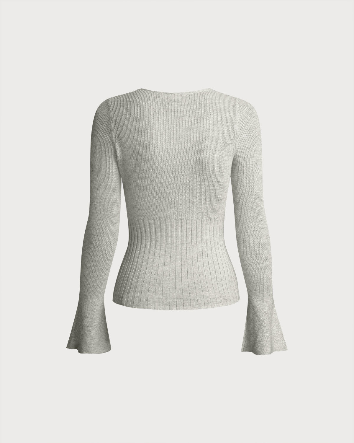 Grey Ribbed Knit Bell Sleeve Tee