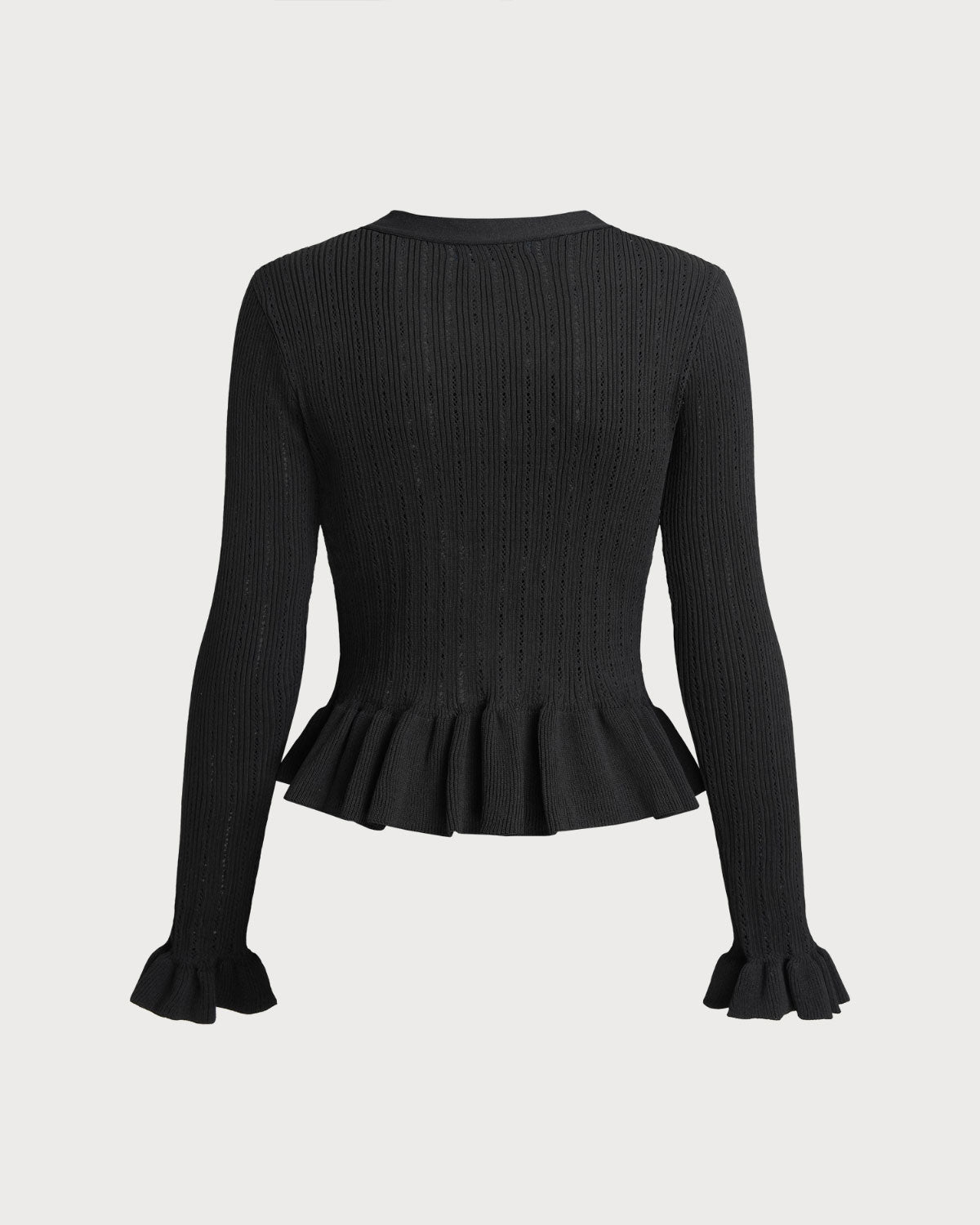 Black V Neck Bell Sleeve Knit Cardigan