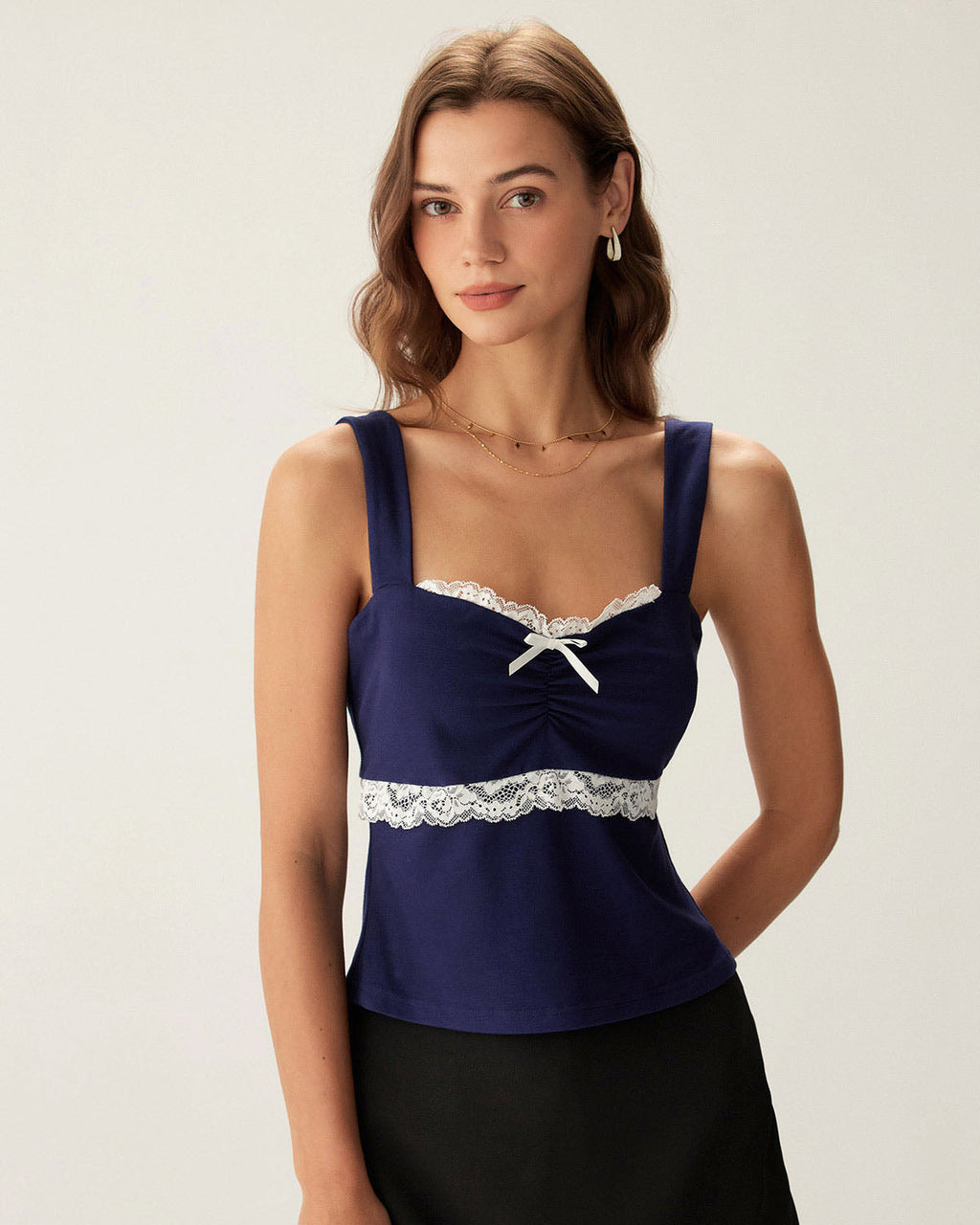 Navy Lace Square Neck Cami Top