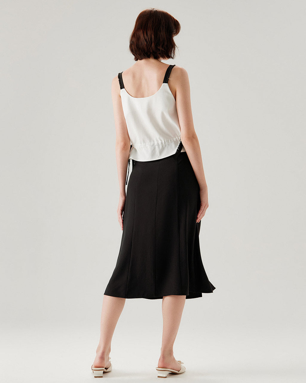 White Contrast Square Neck Tank Top