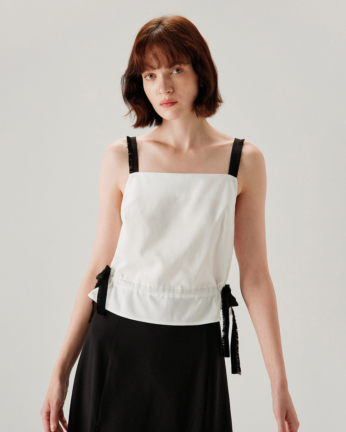 White Contrast Square Neck Tank Top