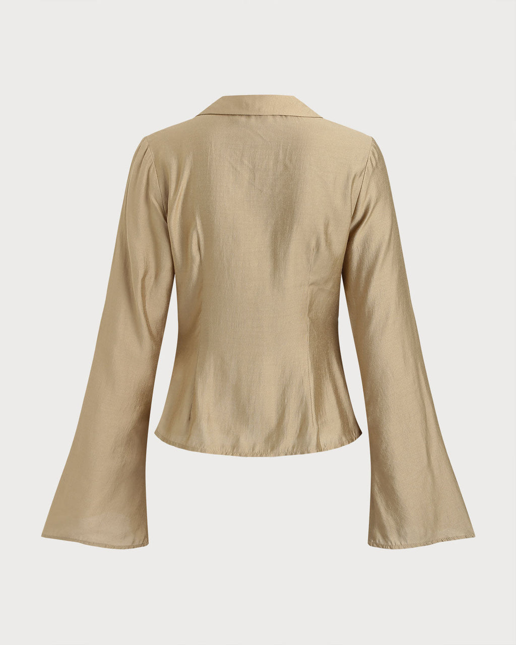 Khaki V Neck Bell Sleeve Shirt