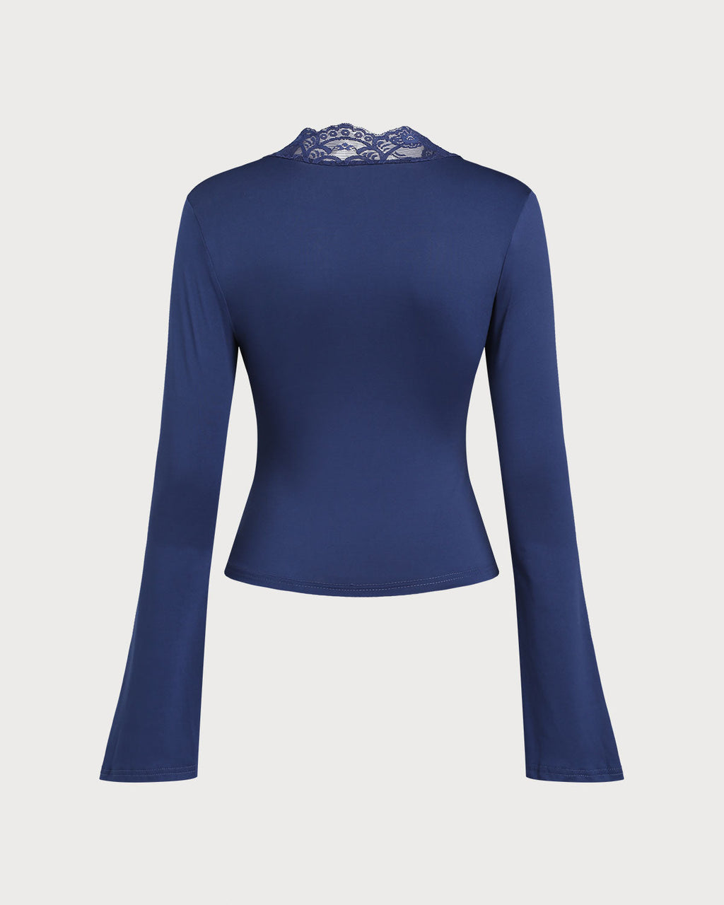 Blue V Neck Lace Bell Sleeve Tee