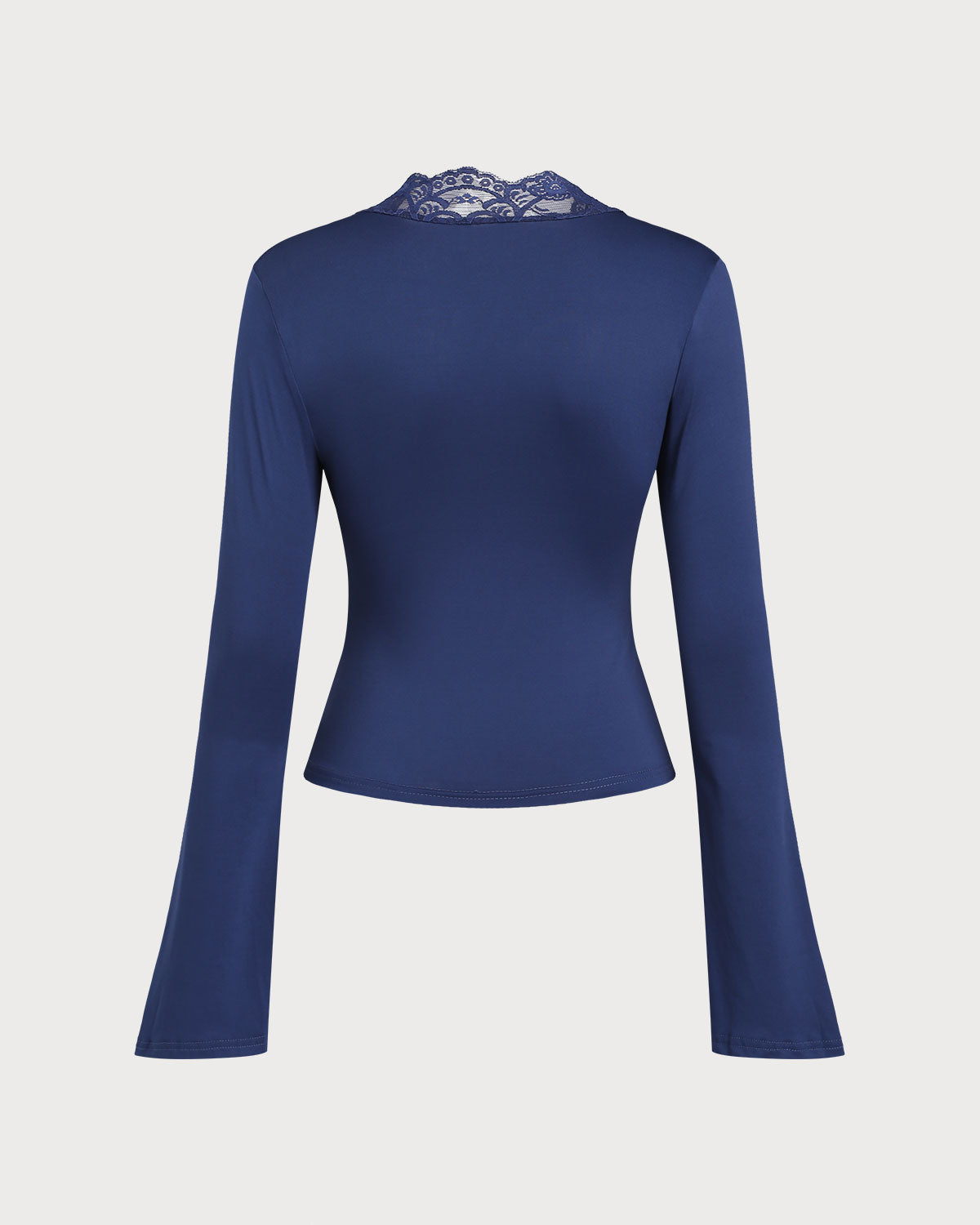 Blue V Neck Lace Bell Sleeve Tee