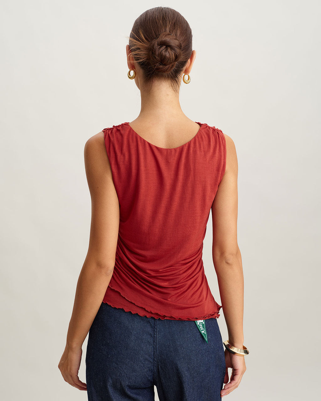 Red Round Neck Cropped Tank Top