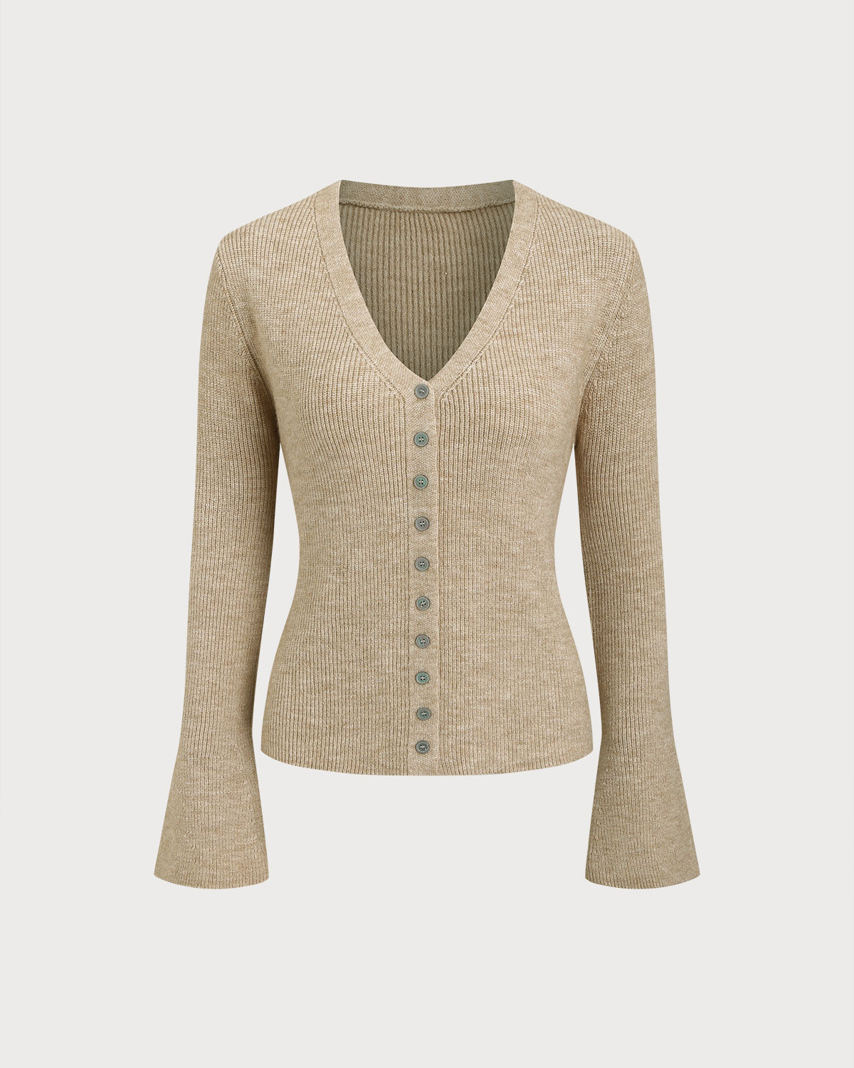 Khaki V Neck Button Knit Cardigan