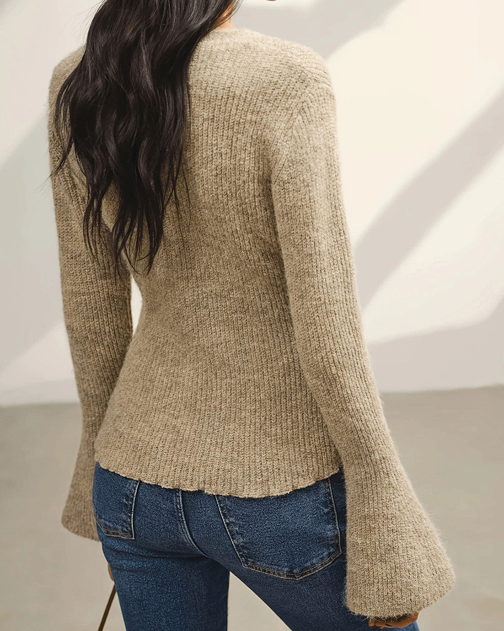Khaki V Neck Button Knit Cardigan