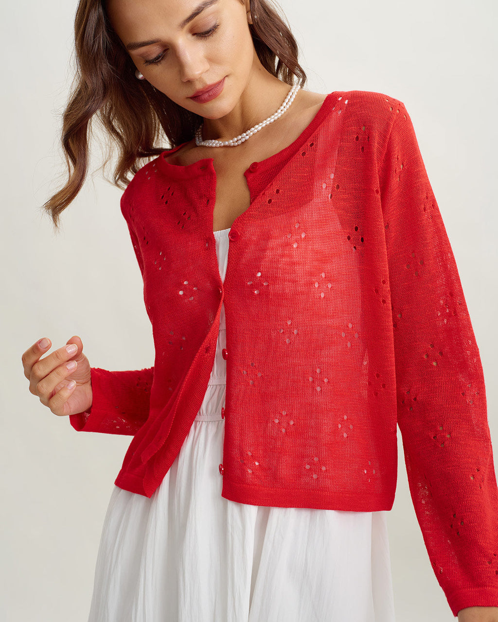 Red See-through Cardigan