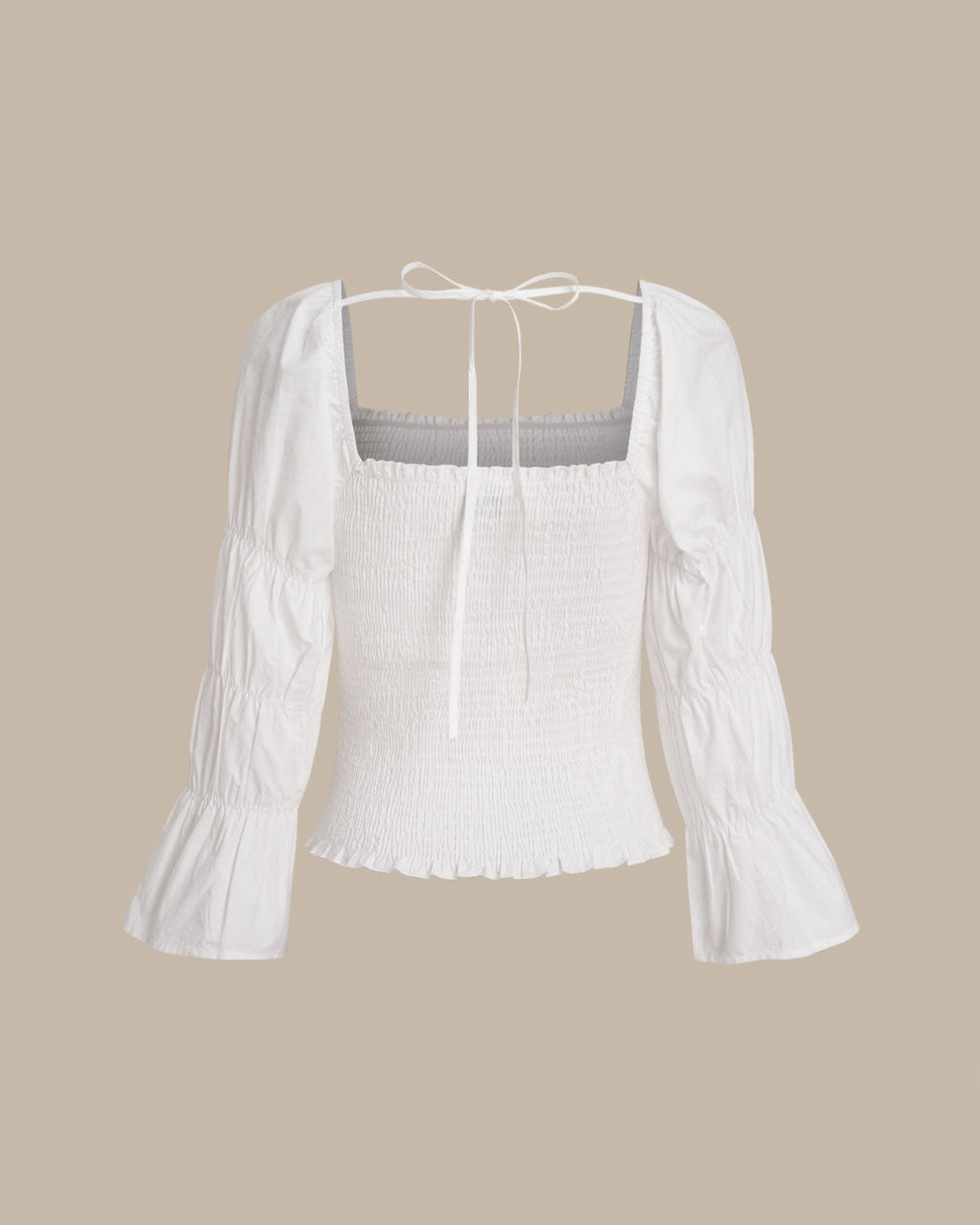 White Square Neck Shirred Blouse