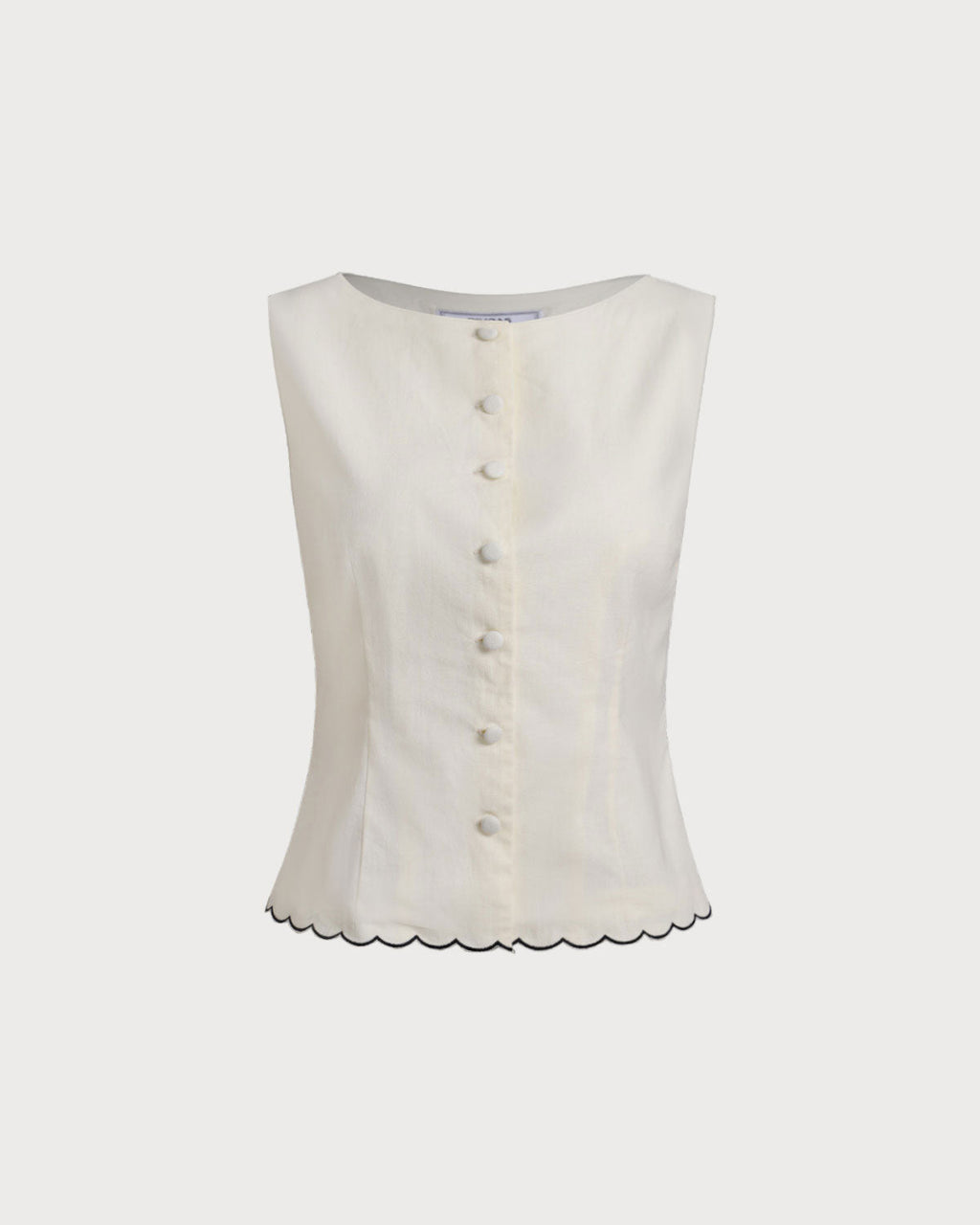 White Round Neck Button Vest