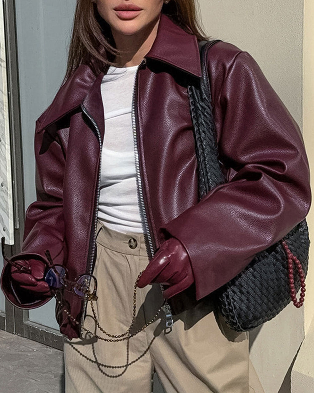 Maroon PU Leather Jacket