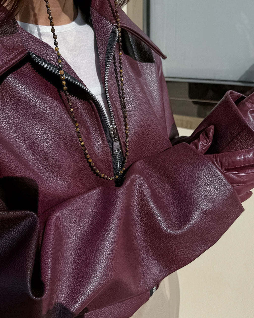 Maroon PU Leather Jacket