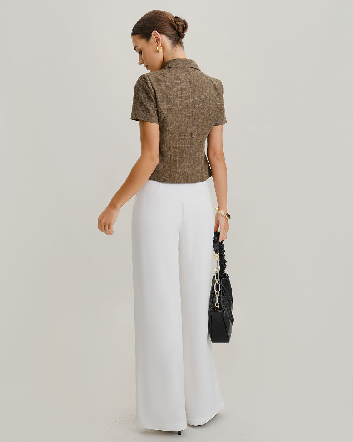 Brown Plaid Button Short Sleeve Jacket