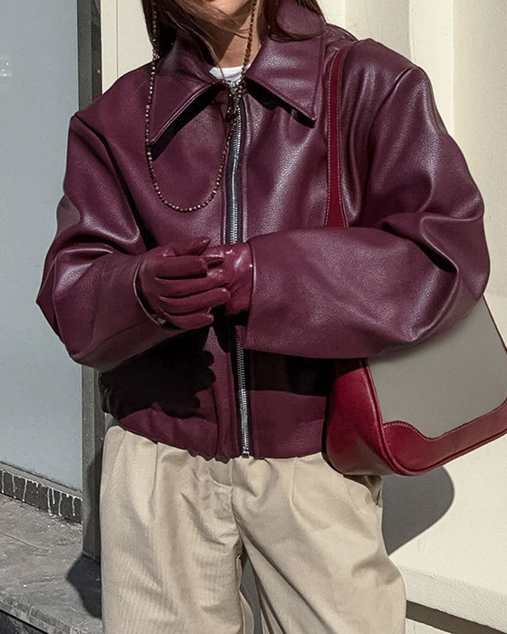 Maroon PU Leather Jacket