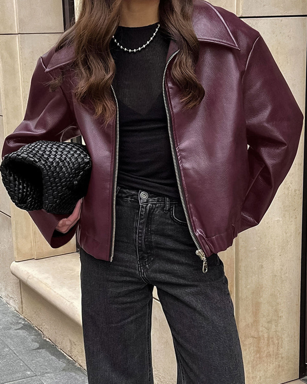 Maroon PU Leather Jacket