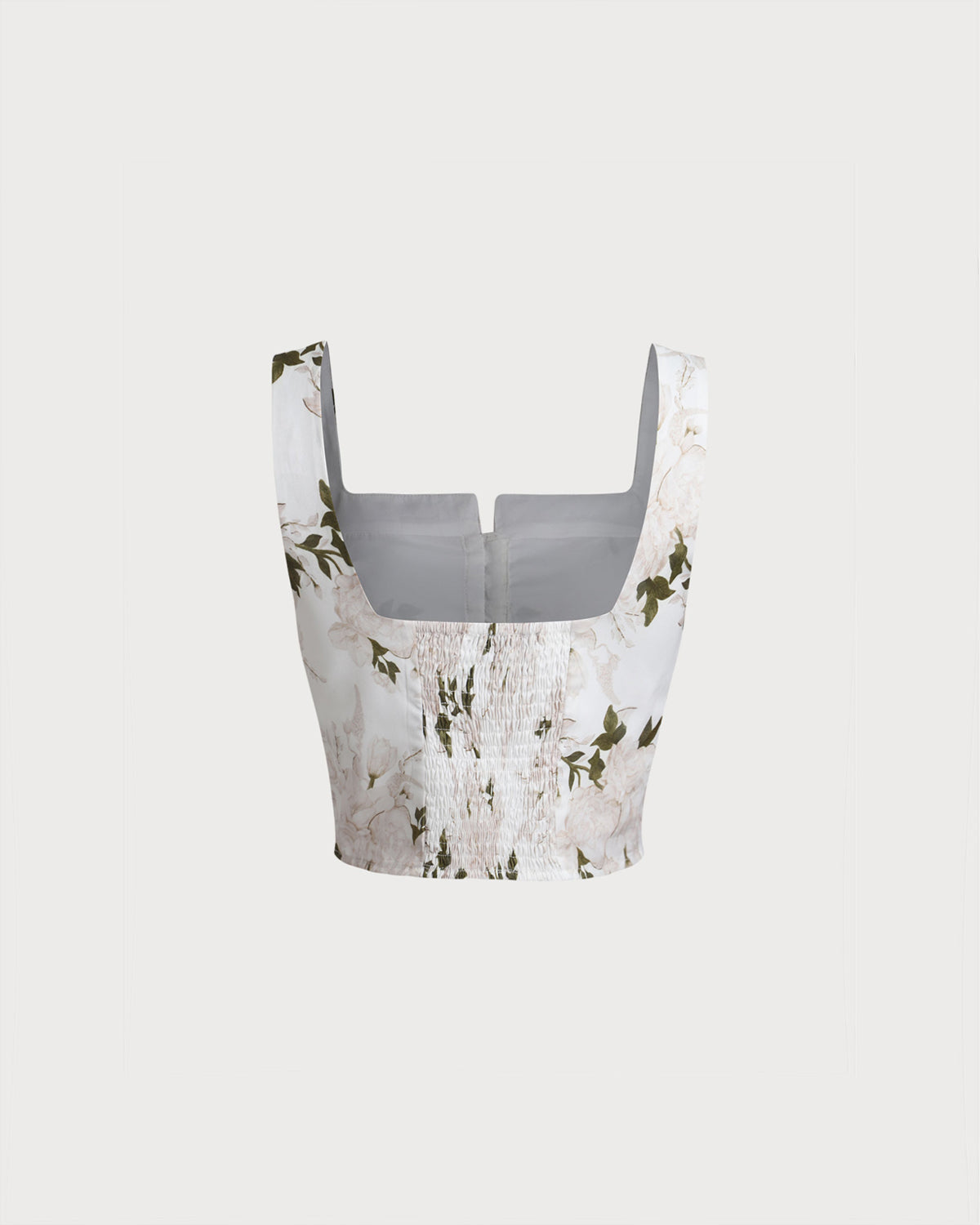 White Floral Shirred Square Neck Cami Top